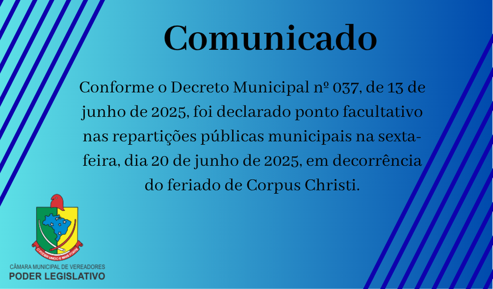 Ponto facultativo sexta-feira, dia 20 de junho de 2025
