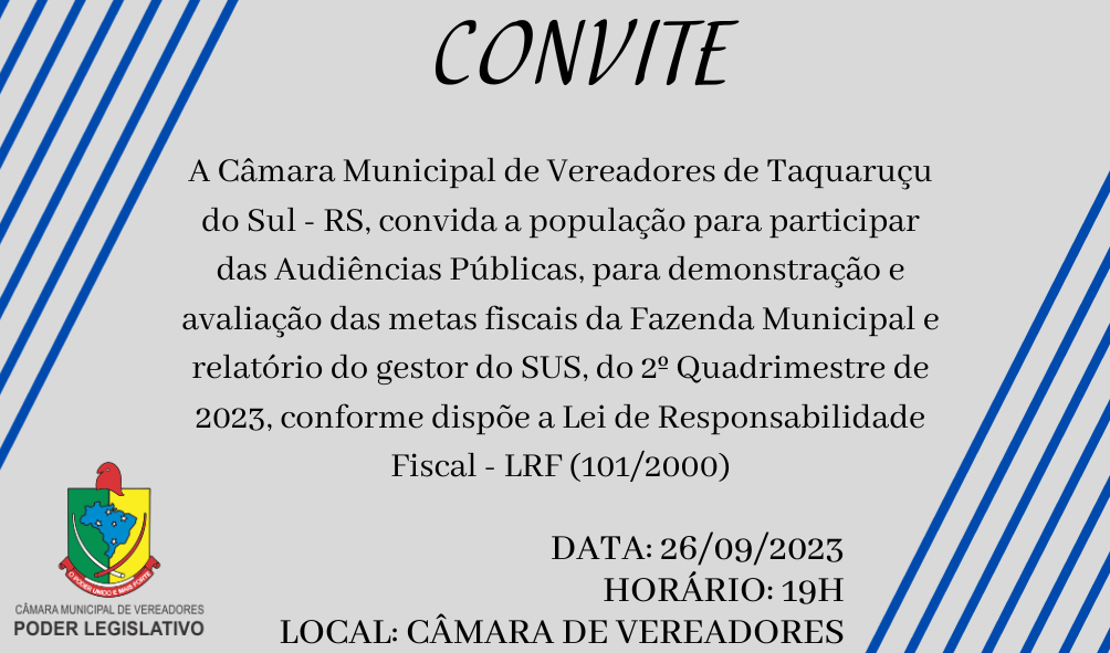 CONVITE AUDIÊNCIAS PÚBLICAS 2º QUADRIMESTRE DE 2023 - DIA 26/09/2023