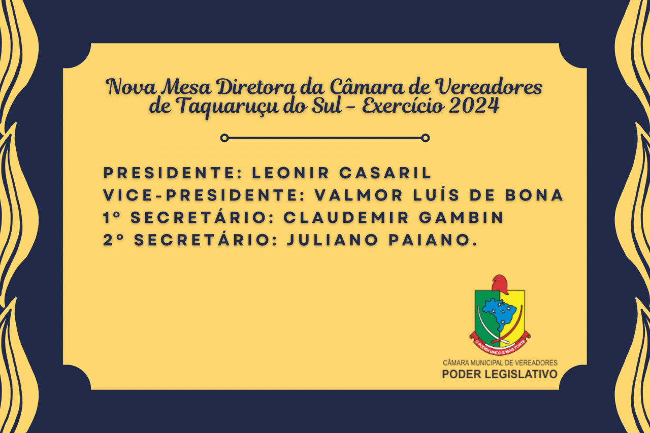 Eleição da Mesa Diretora da Câmara de Vereadores de Taquaruçu do Sul - Exercício 2024