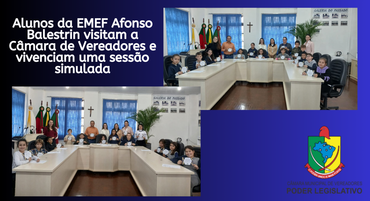 Alunos da EMEF Afonso Balestrin visitam a Câmara de Vereadores e vivenciam uma sessão simulada