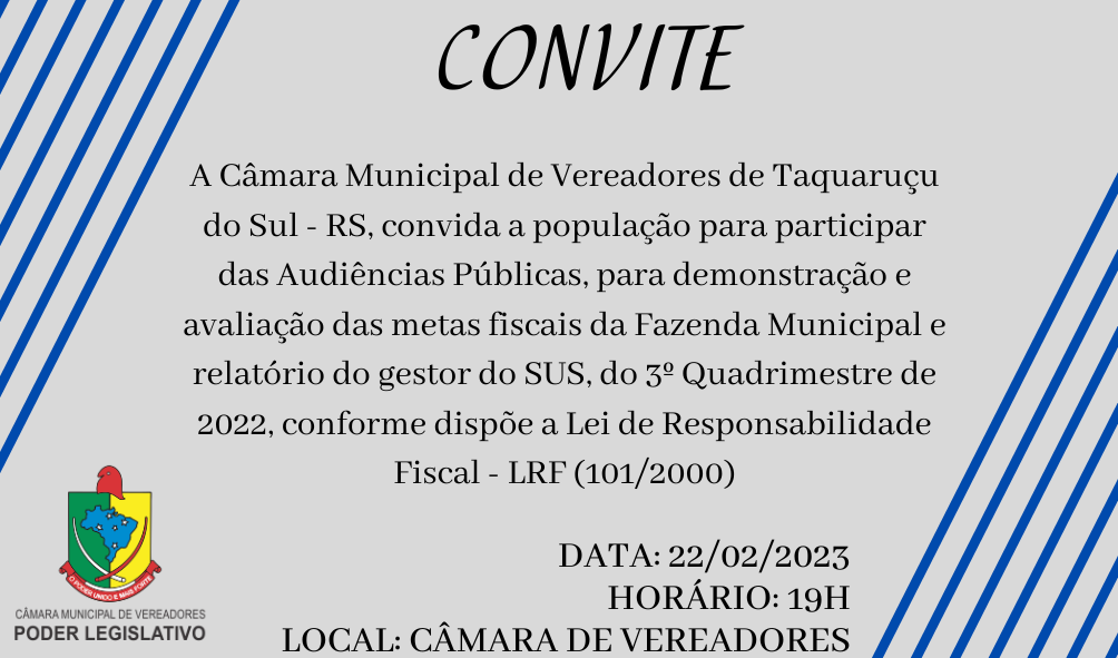 Convite Audiências Públicas 3º Quadrimestre de 2022 - Dia 22/02/2023